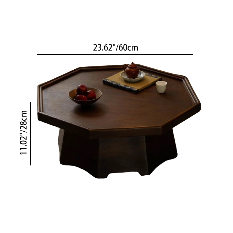 Traditional Vintage Ash Wood Octagonal Coffee Table With 1-Tier For Living Room