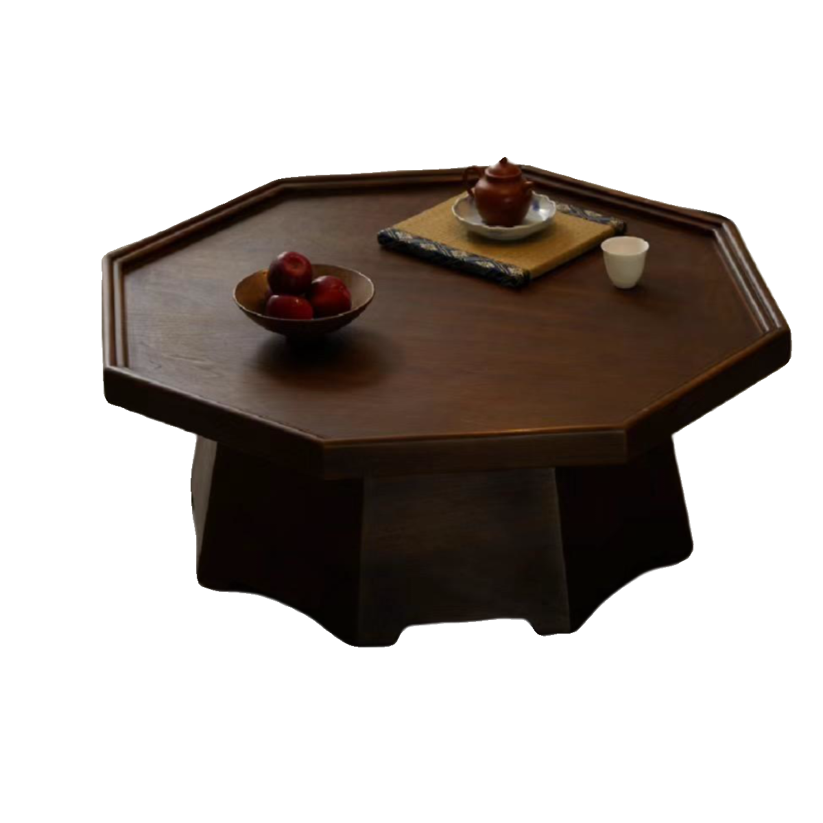 Traditional Vintage Ash Wood Octagonal Coffee Table With 1-Tier For Living Room