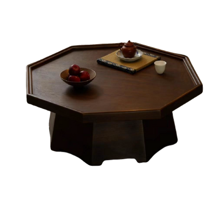 Traditional Vintage Ash Wood Octagonal Coffee Table With 1-Tier For Living Room