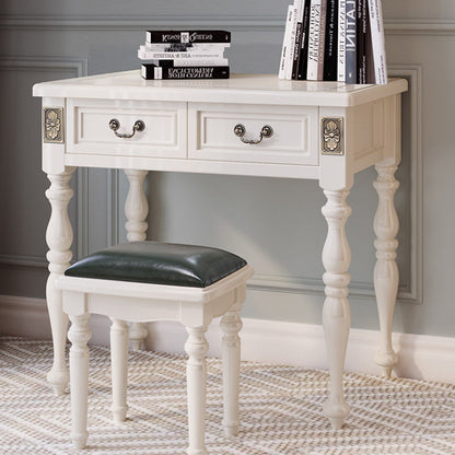 Modern Minimalist Solid Wood Rectangular Cylindrical Leg Makeup Vanity With 2 Drawers For Bedroom