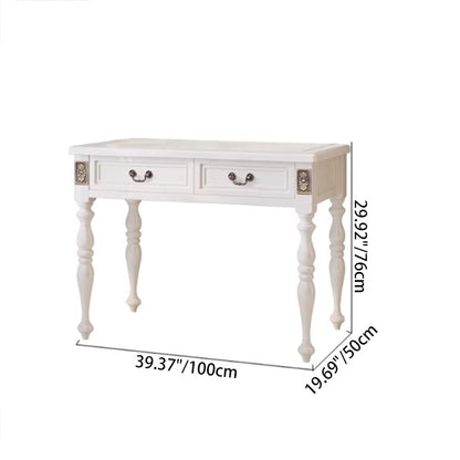 Modern Minimalist Solid Wood Rectangular Cylindrical Leg Makeup Vanity With 2 Drawers For Bedroom