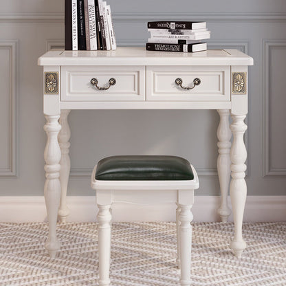 Modern Minimalist Solid Wood Rectangular Cylindrical Leg Makeup Vanity With 2 Drawers For Bedroom