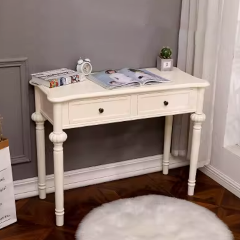 Modern Minimalist Engineered Wood Pine Rectangular Round Makeup Vanity With 2 Drawers For Bedroom