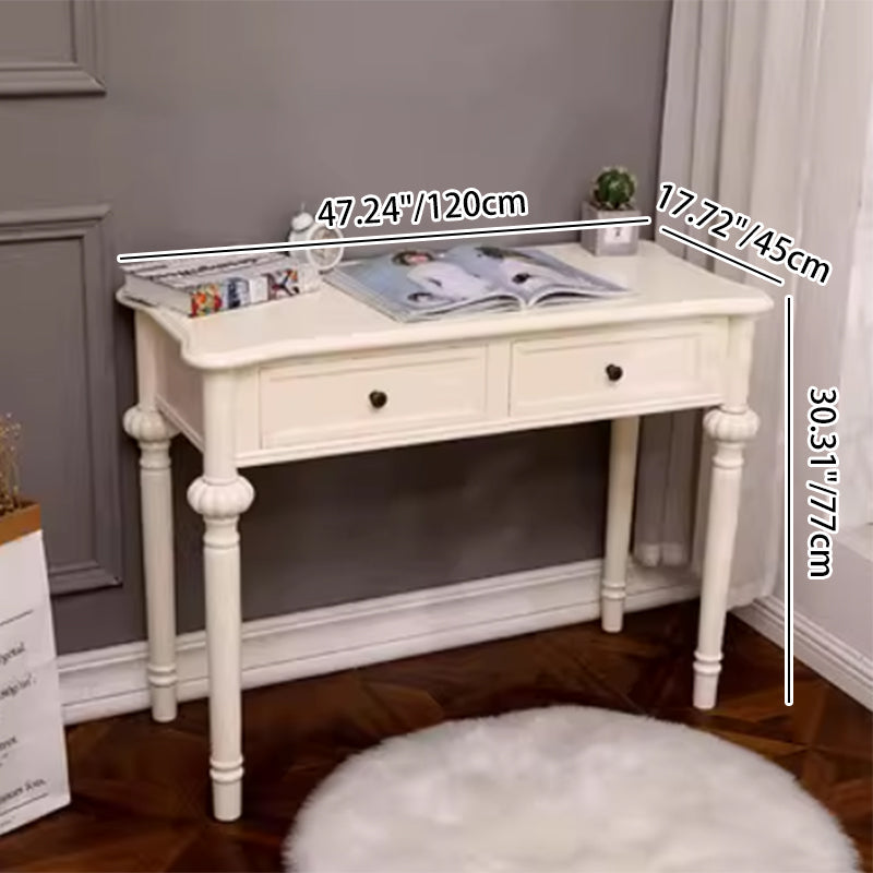 Modern Minimalist Engineered Wood Pine Rectangular Round Makeup Vanity With 2 Drawers For Bedroom