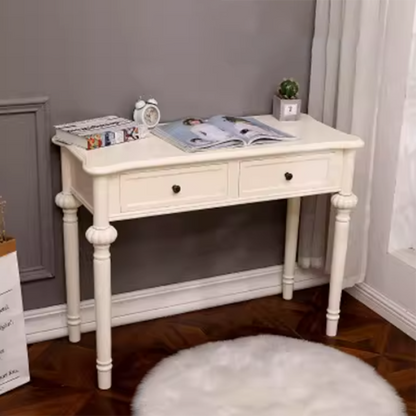 Modern Minimalist Engineered Wood Pine Rectangular Round Makeup Vanity With 2 Drawers For Bedroom