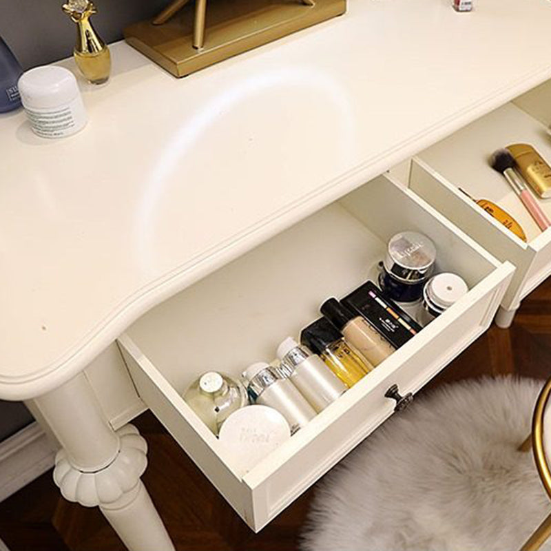 Modern Minimalist Engineered Wood Pine Rectangular Round Makeup Vanity With 2 Drawers For Bedroom