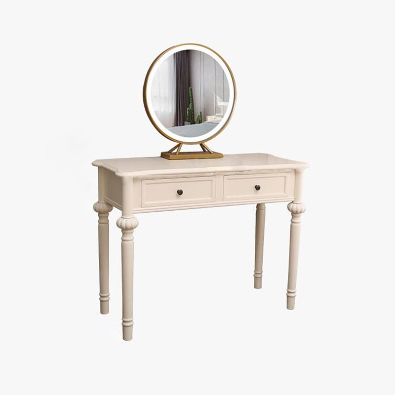 Modern Minimalist Engineered Wood Pine Rectangular Round Makeup Vanity With 2 Drawers For Bedroom
