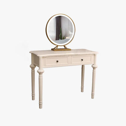 Modern Minimalist Engineered Wood Pine Rectangular Round Makeup Vanity With 2 Drawers For Bedroom