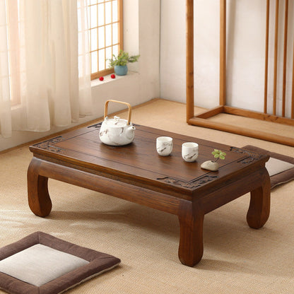 Traditional Japanese Elm Wood Rectangular Curved Coffee Table 1-Tier For Living Room