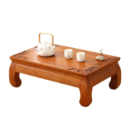 Traditional Japanese Elm Wood Rectangular Curved Coffee Table 1-Tier For Living Room
