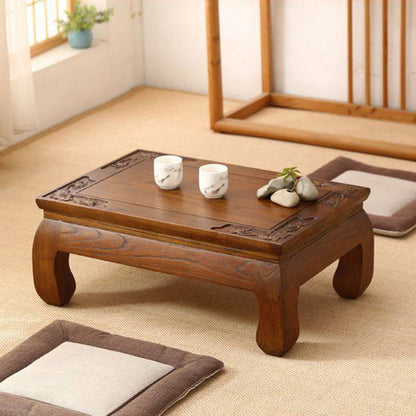 Traditional Japanese Elm Wood Rectangular Curved Coffee Table 1-Tier For Living Room