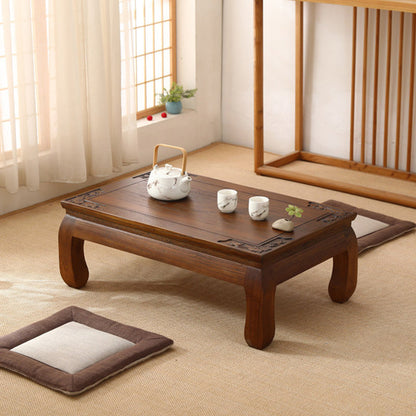 Traditional Japanese Elm Wood Rectangular Curved Coffee Table 1-Tier For Living Room