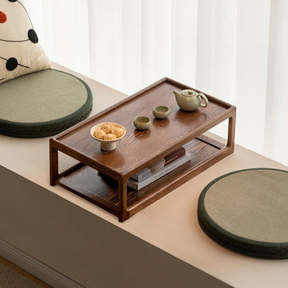 Traditional Japanese Walnut Wood Rounded Rectangular Coffee Table 2-Tier For Living Room