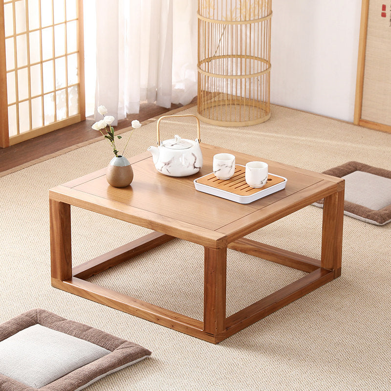 Traditional Japanese Eco-Friendly Engineered Wood Elm Wood Square Coffee Table 1-Tier For Living Room