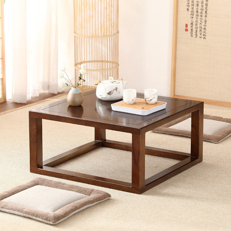 Traditional Japanese Eco-Friendly Engineered Wood Elm Wood Square Coffee Table 1-Tier For Living Room