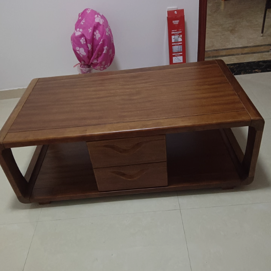 Traditional Vintage Walnut Wood Rounded Rectangular Coffee Table 4-Drawer For Living Room