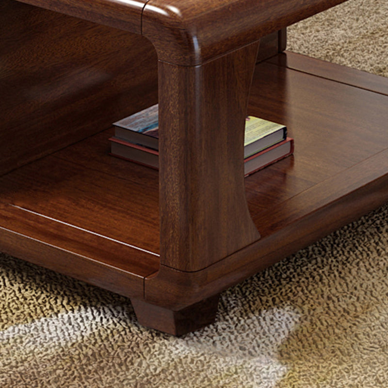 Traditional Vintage Walnut Wood Rounded Rectangular Coffee Table 4-Drawer For Living Room