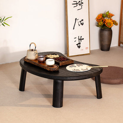 Traditional Japanese Paulownia Wood Bean-Shaped Curved Coffee Table 1-Tier For Living Room