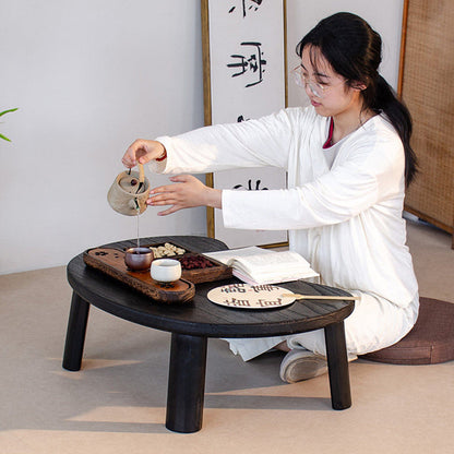 Traditional Japanese Paulownia Wood Bean-Shaped Curved Coffee Table 1-Tier For Living Room