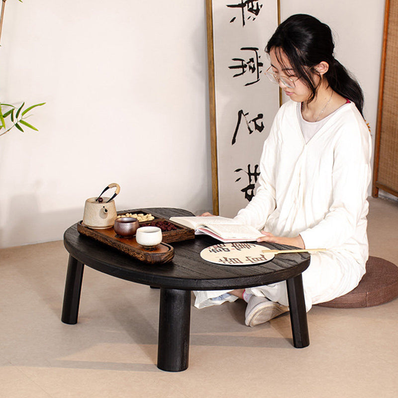 Traditional Japanese Paulownia Wood Bean-Shaped Curved Coffee Table 1-Tier For Living Room