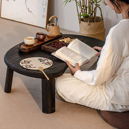 Traditional Japanese Paulownia Wood Bean-Shaped Curved Coffee Table 1-Tier For Living Room