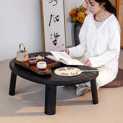 Traditional Japanese Paulownia Wood Bean-Shaped Curved Coffee Table 1-Tier For Living Room