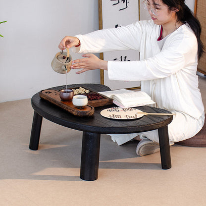 Traditional Japanese Paulownia Wood Bean-Shaped Curved Coffee Table 1-Tier For Living Room