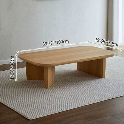 Traditional Chinese Pine Wood Rounded Rectangular Coffee Table 1-Tier For Living Room