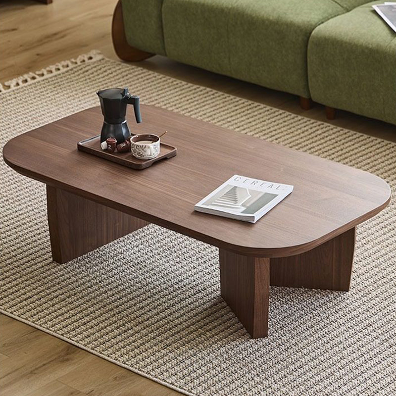 Traditional Chinese Pine Wood Rounded Rectangular Coffee Table 1-Tier For Living Room