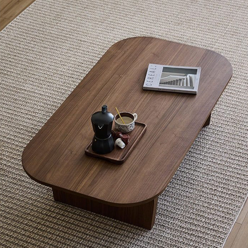 Traditional Chinese Pine Wood Rounded Rectangular Coffee Table 1-Tier For Living Room