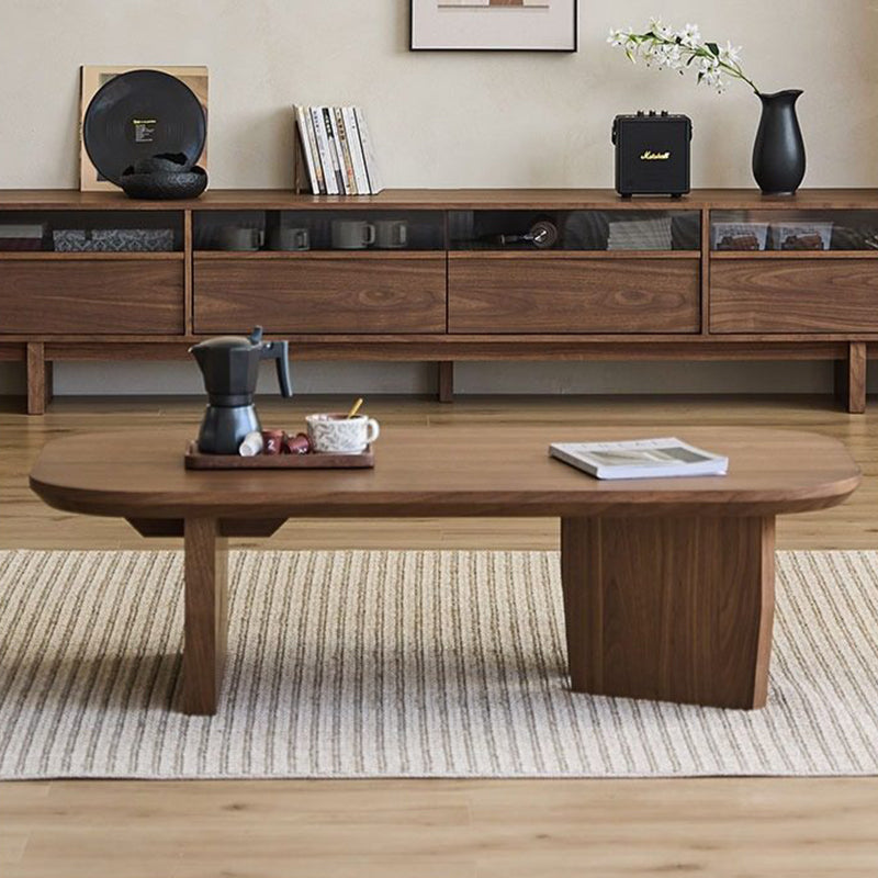 Traditional Chinese Pine Wood Rounded Rectangular Coffee Table 1-Tier For Living Room