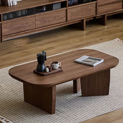 Traditional Chinese Pine Wood Rounded Rectangular Coffee Table 1-Tier For Living Room