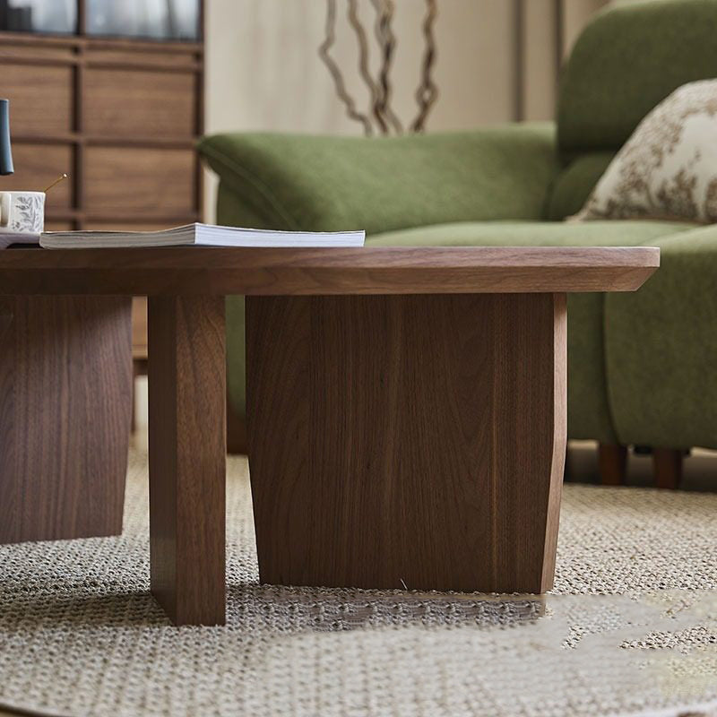 Traditional Chinese Pine Wood Rounded Rectangular Coffee Table 1-Tier For Living Room