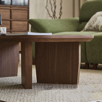 Traditional Chinese Pine Wood Rounded Rectangular Coffee Table 1-Tier For Living Room