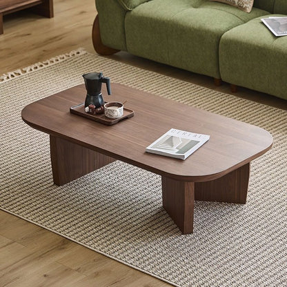 Traditional Chinese Pine Wood Rounded Rectangular Coffee Table 1-Tier For Living Room