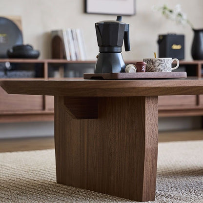 Traditional Chinese Pine Wood Rounded Rectangular Coffee Table 1-Tier For Living Room