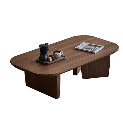Traditional Chinese Pine Wood Rounded Rectangular Coffee Table 1-Tier For Living Room