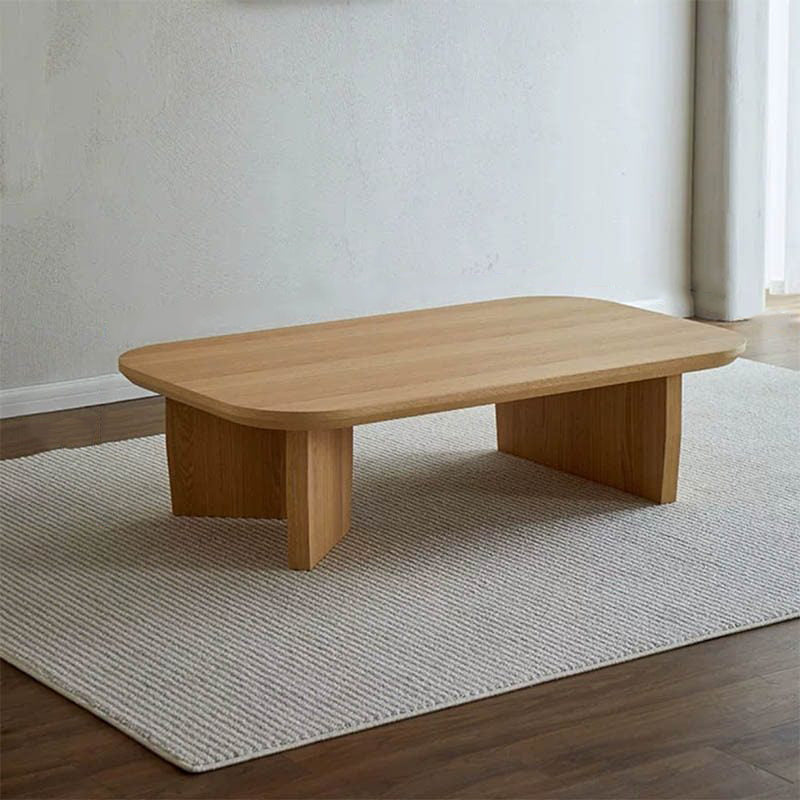 Traditional Chinese Pine Wood Rounded Rectangular Coffee Table 1-Tier For Living Room