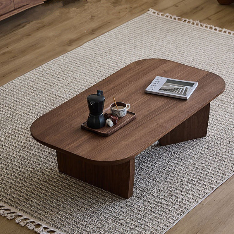 Traditional Chinese Pine Wood Rounded Rectangular Coffee Table 1-Tier For Living Room