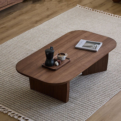 Traditional Chinese Pine Wood Rounded Rectangular Coffee Table 1-Tier For Living Room