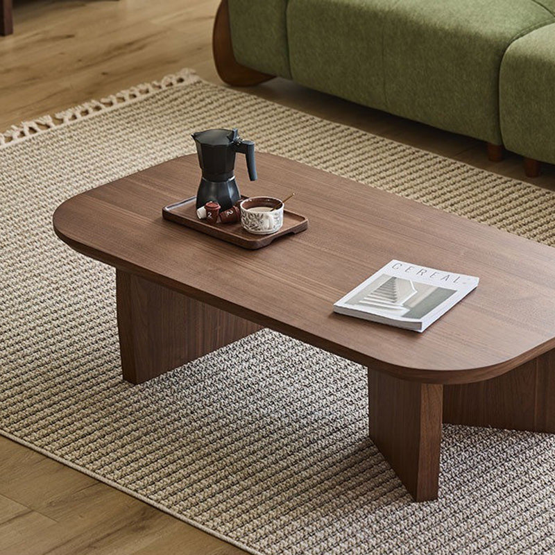 Traditional Chinese Pine Wood Rounded Rectangular Coffee Table 1-Tier For Living Room