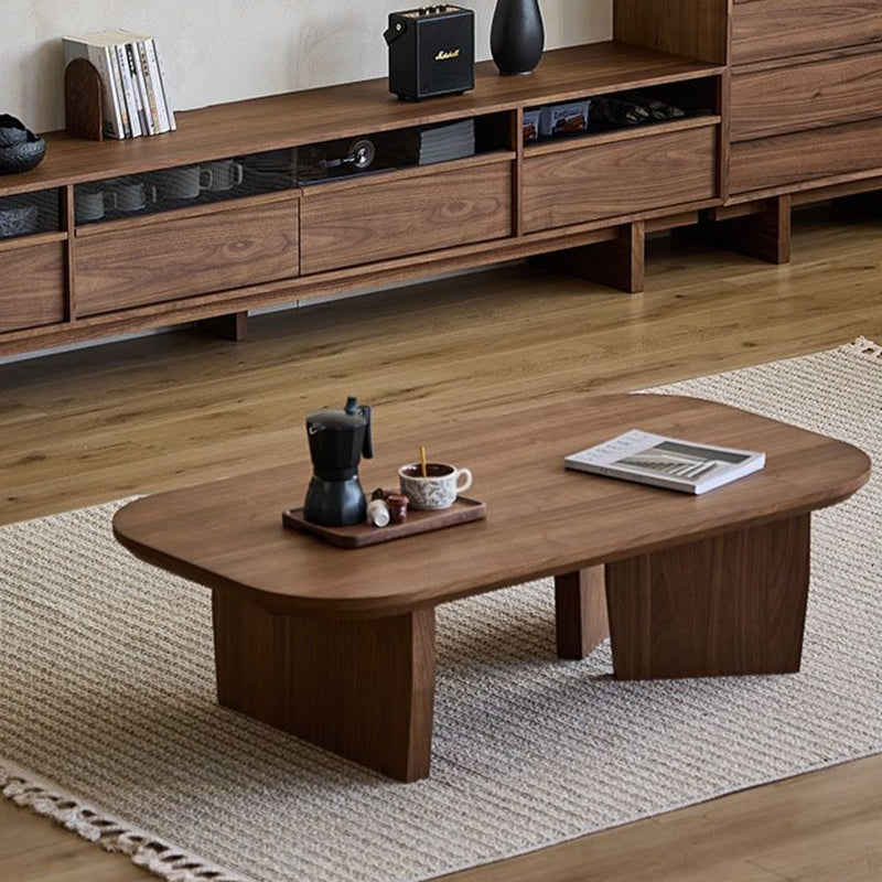Traditional Chinese Pine Wood Rounded Rectangular Coffee Table 1-Tier For Living Room