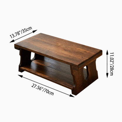 Traditional Japanese Paulownia Wood Foldable Rectangular Coffee Table 2-Tier For Living Room