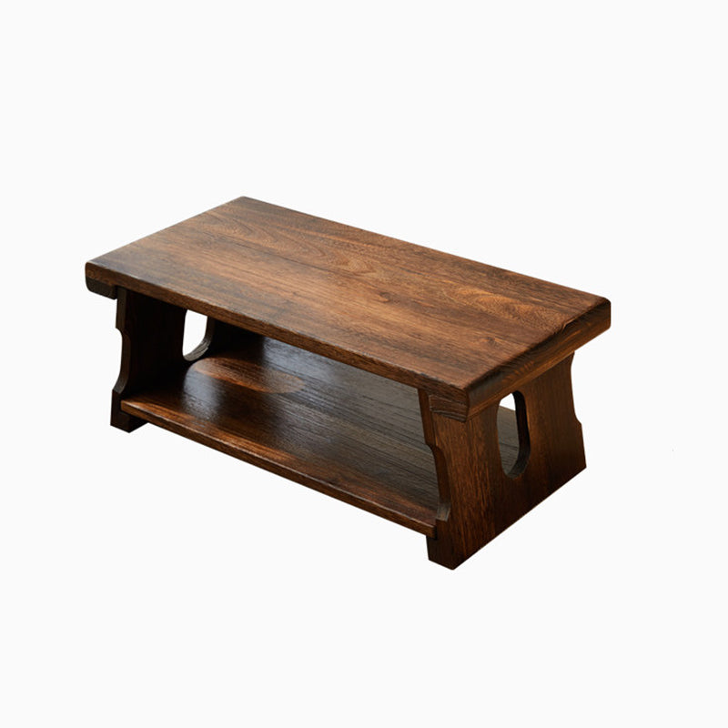 Traditional Japanese Paulownia Wood Foldable Rectangular Coffee Table 2-Tier For Living Room