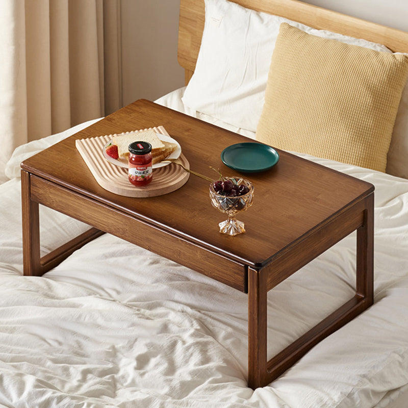 Traditional Japanese Bamboo Rectangular Recessed Coffee Table 1-2 Drawers For Living Room