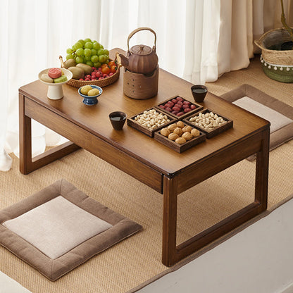 Traditional Japanese Bamboo Rectangular Recessed Coffee Table 1-2 Drawers For Living Room