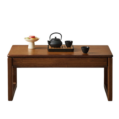 Traditional Japanese Bamboo Rectangular Recessed Coffee Table 1-2 Drawers For Living Room