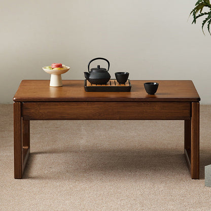 Traditional Japanese Bamboo Rectangular Recessed Coffee Table 1-2 Drawers For Living Room