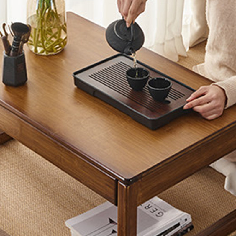 Traditional Japanese Bamboo Rectangular Recessed Coffee Table 1-2 Drawers For Living Room