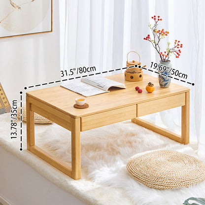 Traditional Japanese Bamboo Rectangular Recessed Coffee Table 1-2 Drawers For Living Room